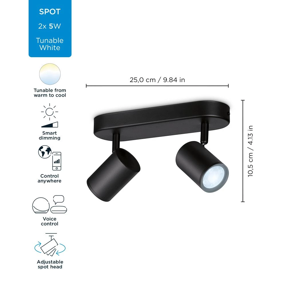 WiZ Imageo Spots 2x5W B 27-65K TW - Tunable White 12 WiZ Imageo Spots 2x5W B 27-65K TW - Tunable White - Billede 10