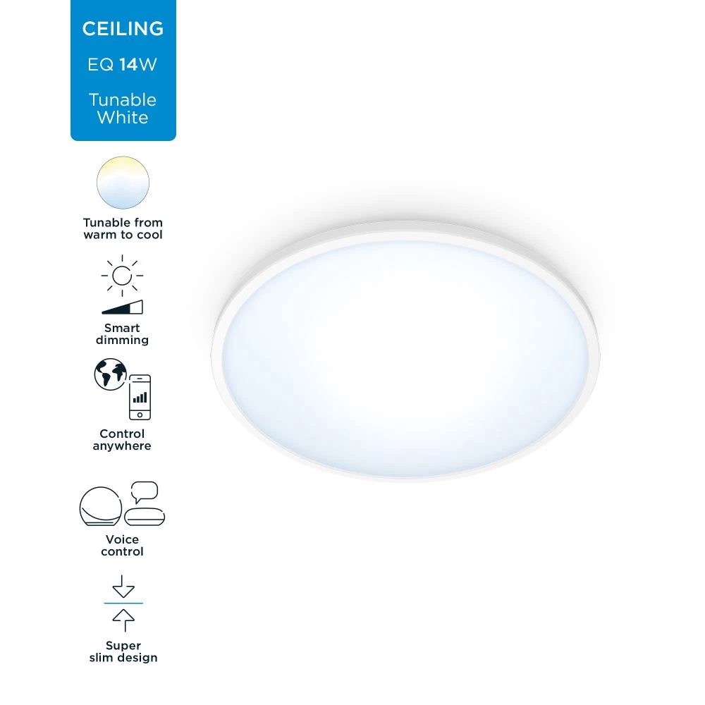 WiZ SuperSlim Loftlampe 14W W RD 27-65K TW - Tunable White 5 WiZ SuperSlim Loftlampe 14W W RD 27-65K TW - Tunable White - Billede 3